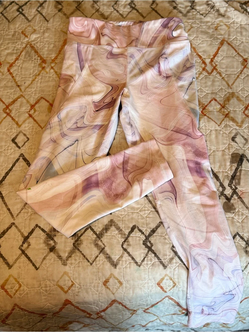 Girls Marble-Print Leggings in Blush and Lavender